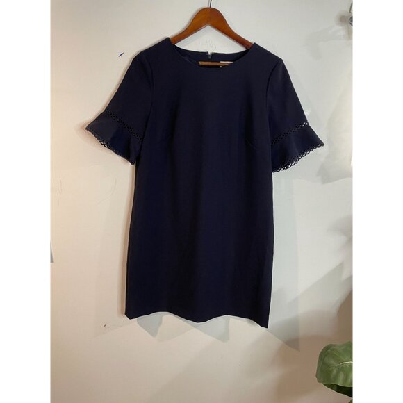 LOFT Petites 10P Navy Blue Shift Dress With Eyelet Trim Sleeves Short Sleeve - Picture 6 of 14
